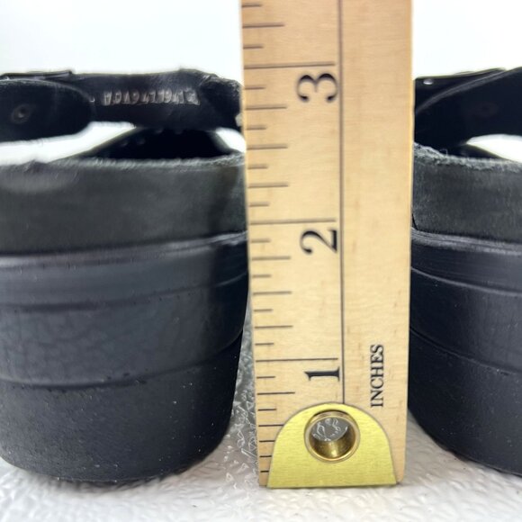 Mephisto Womens 40  Black Suede Mary Jane Clogs Adjust Strap Perforated Pattern - Picture 10 of 12